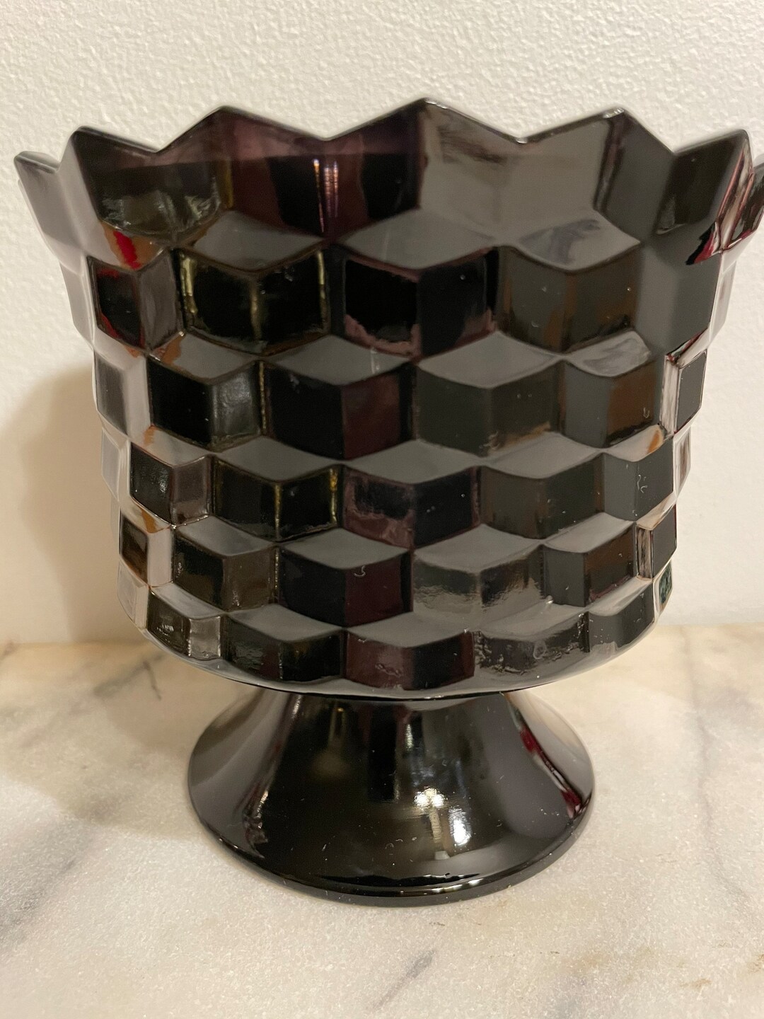 1950s Vintage Black Milk Glass Cubist Vase Planter 5 Etsy