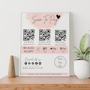 Scan To Pay Template Qr Code Sign For Paypal Qr Code Payment Sign Venmo Virtual Tip Jar Sign Small Business Printable Sign Cashless Payment