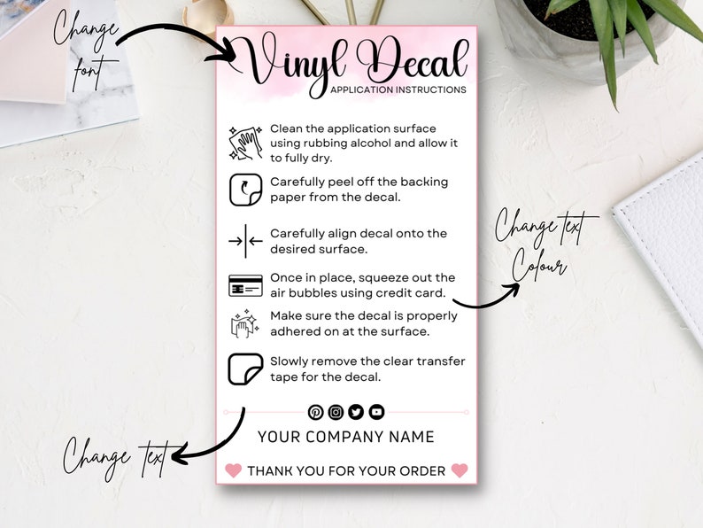 Printable Vinyl Decal Care Card Instructions. Decal Etsy