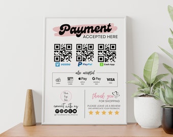 Printable Scan to Pay Template, Editable Scan to Pay Sign, Payment Sign, QR Code Sign Template, Scan To Paypal, Venmo  CashApp