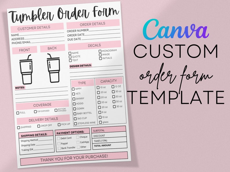 Custom Tumbler Order Form Printable Tumbler Order Form Etsy