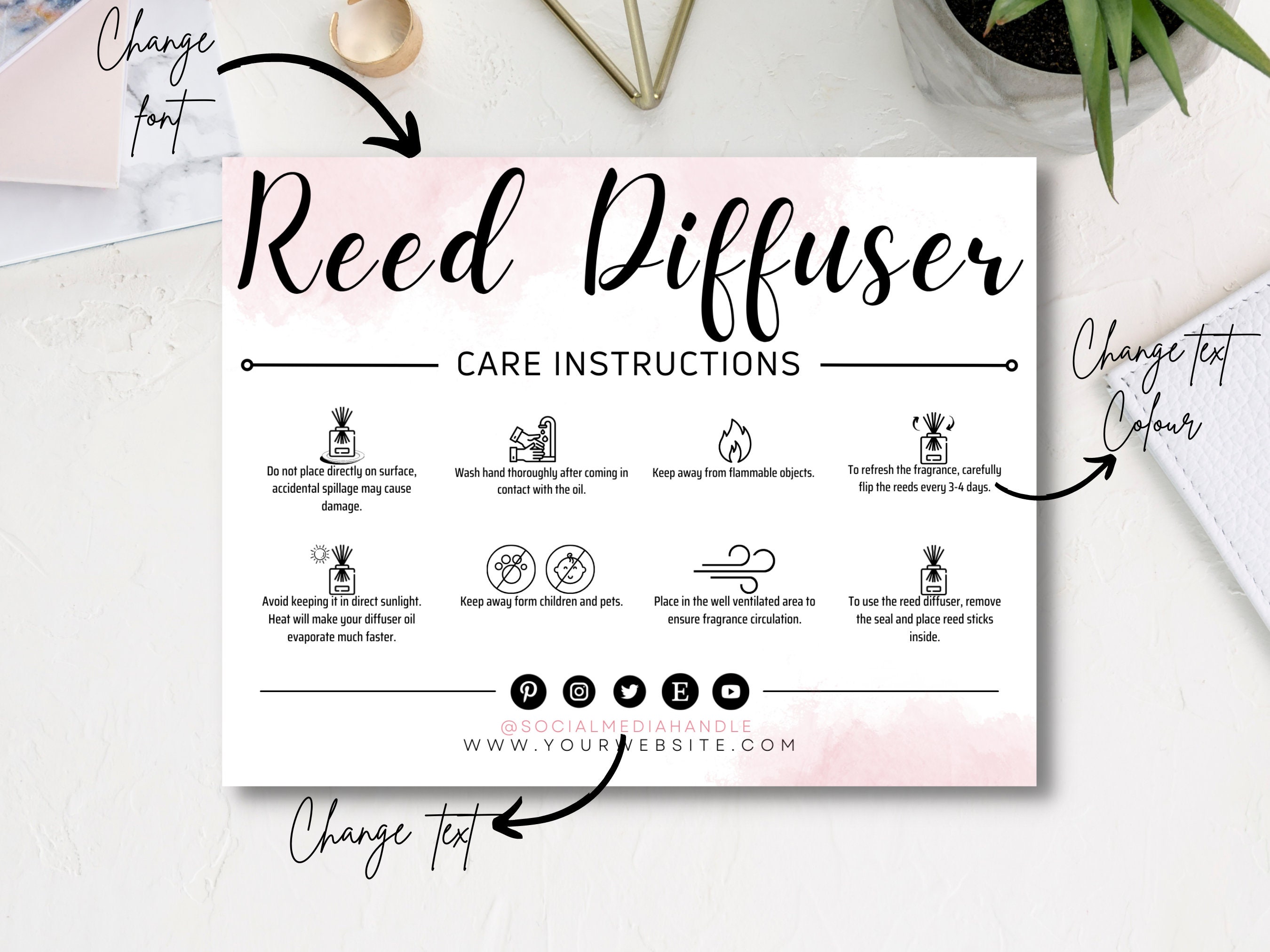 Editable Reed Diffuser Care Instructions Reed Diffuser Care Etsy