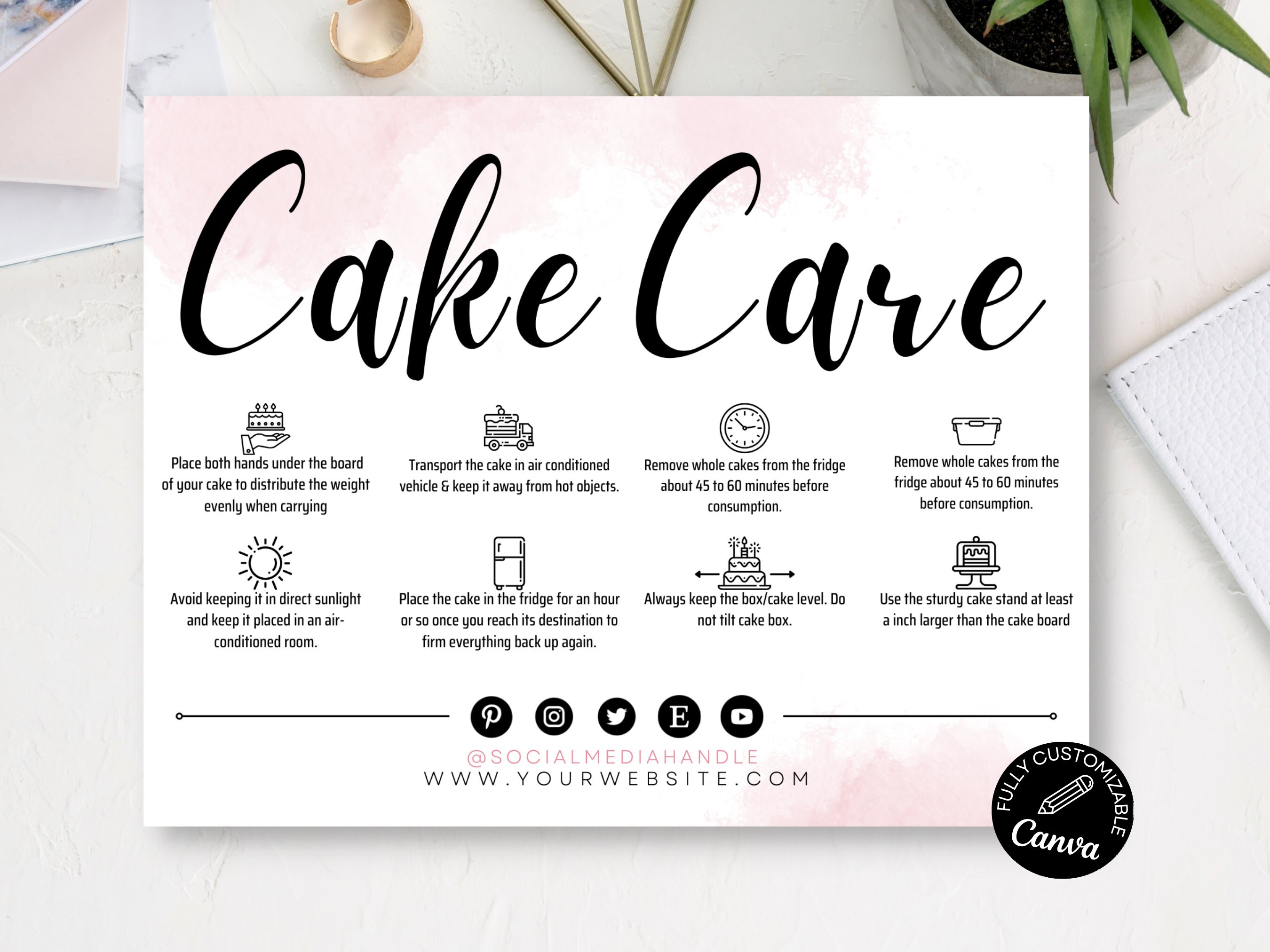 Cake Care Card Template Cake Business Thank You Cards Cake Etsy