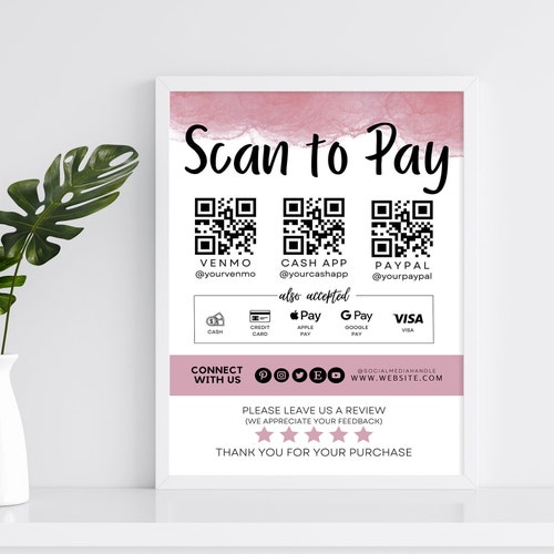 Editable QR Code Sign Printable Payment Sign Scan to Pay - Etsy