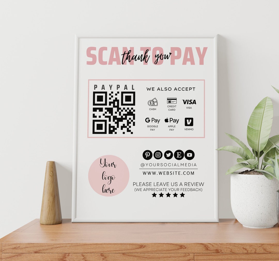 Printable Scan to Pay Template, Editable Scan to Pay Sign, Payment Sign ...