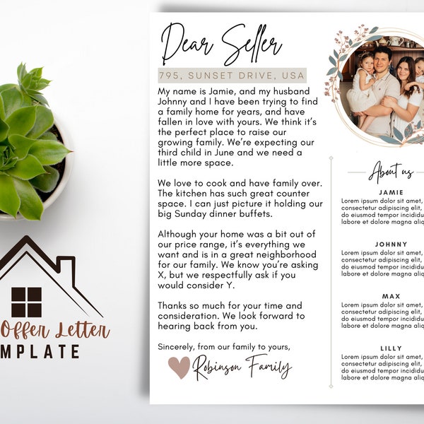 Home offer letter, buyer offer letter for a letter to seller we love your home real estate letter. Editable home buyer personalized letter