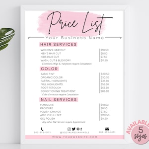 Editable Price List Template Sign For Small Business, Printable Price List Template Canva, Salon Price List Editable Price Sheet, Nail Tech