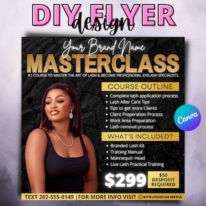 DIY Masterclass Social Media Flyer, Eyelash Training Flyer, MUA Eyelash Course Flyer Book Now Class Appointments Lashes Makeup Extensions