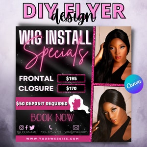 Wig Install Specials Flyer, DIY Hair Salon Appointment Flyer Template Design, Booking Salon Flyer, Wig Booking Salon Flyer, Premade Flyer
