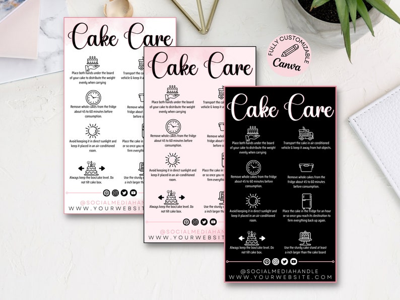 Cake Care Card Template Cake Business Thank You Cards Cake Etsy