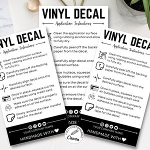 Afdrukbare vinylsticker onderhoudskaartinstructies. Stickerapplicatie Bestelkaart, DIY-sticker Verkoper Verpakkingslabel, Vinylstickerverzorgingskaarten