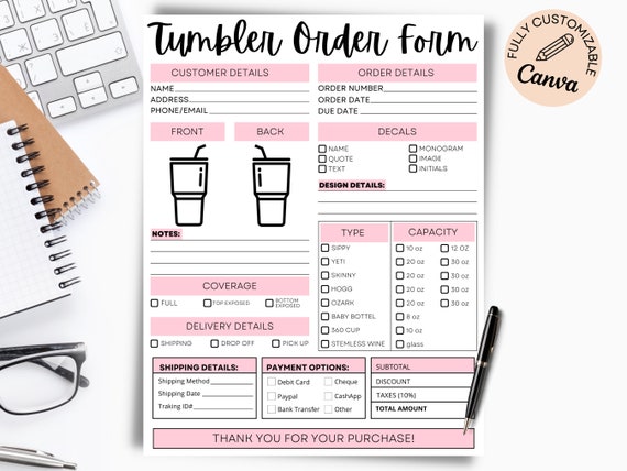 Custom Tumbler Order Form Printable Tumbler Order Form - Etsy