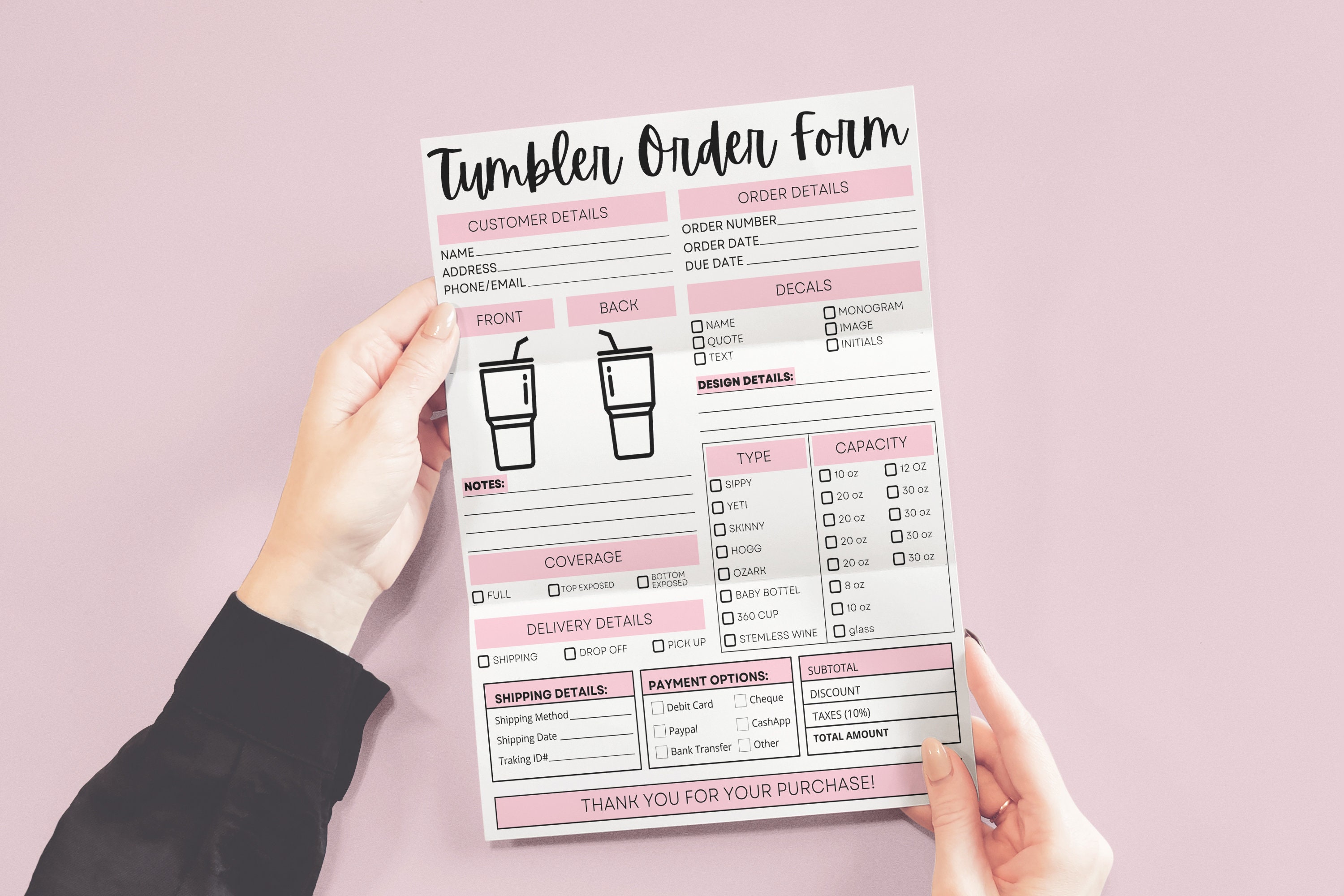 Custom Tumbler Order Form Printable Tumbler Order Form Etsy