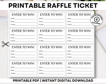 Druckbare Raffle Tickets, Geben Sie ein, um Tickets zu gewinnen, druckbare Geben Sie ein, um Lotterielos-Vorlage zu gewinnen, Minimalistisches Lotterielos, einfaches Raffle-Los