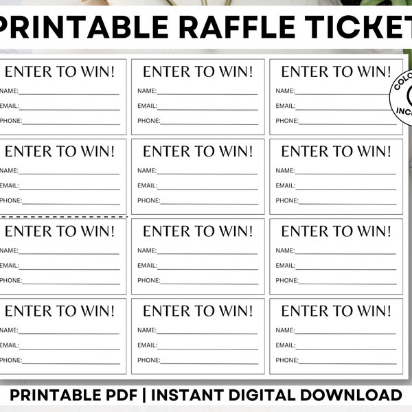 Printable Raffle Tickets, Enter to Win tickets, Printable Enter to Win Raffle Ticket Template, Minimalist Raffle ticket,Simple Raffle Ticket