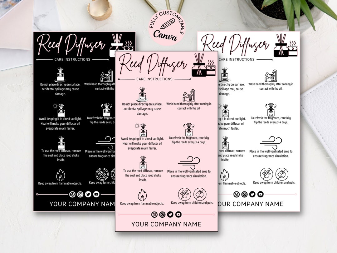 Editable Reed Diffuser Care Instructions, Reed Diffuser Care Card ...