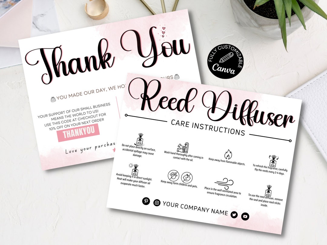 Editable Reed Diffuser Care Instructions, Reed Diffuser Care Card