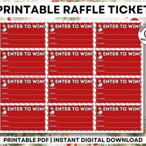 Billets de tombola imprimables, Participez pour gagner des billets, Modèle de billet de tombola imprimable Participez pour gagner, Billet de tombola de Noël, Billet de tombola simple