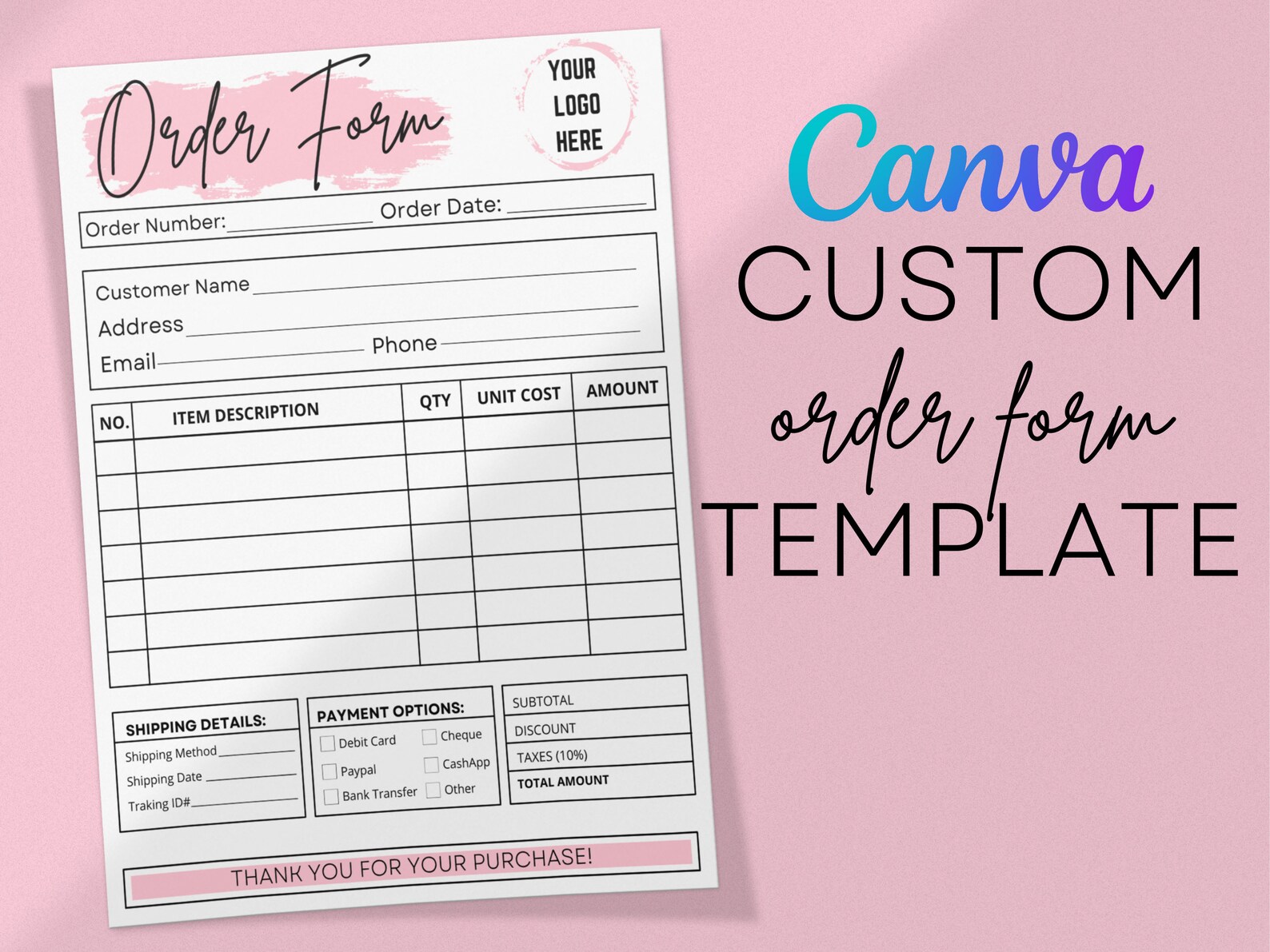 Editable Order Form Template, Printable Small Business Order Form ...