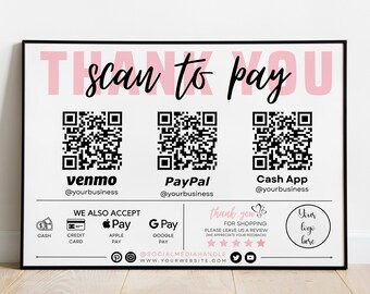 Editable QR Code Sign, Scan to Pay Sign, Printable Scan to Pay Template ...