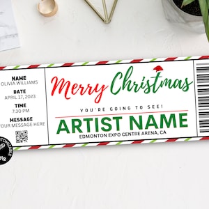 Christmas Concert Ticket Template, Editable Event Ticket Canva Template, Custom Concert Ticket Gift, Printable Concert Tickets Birthday Gift