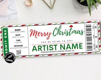 Christmas Concert Ticket Template, Editable Event Ticket Canva Template, Custom Concert Ticket Gift, Printable Concert Tickets Birthday Gift