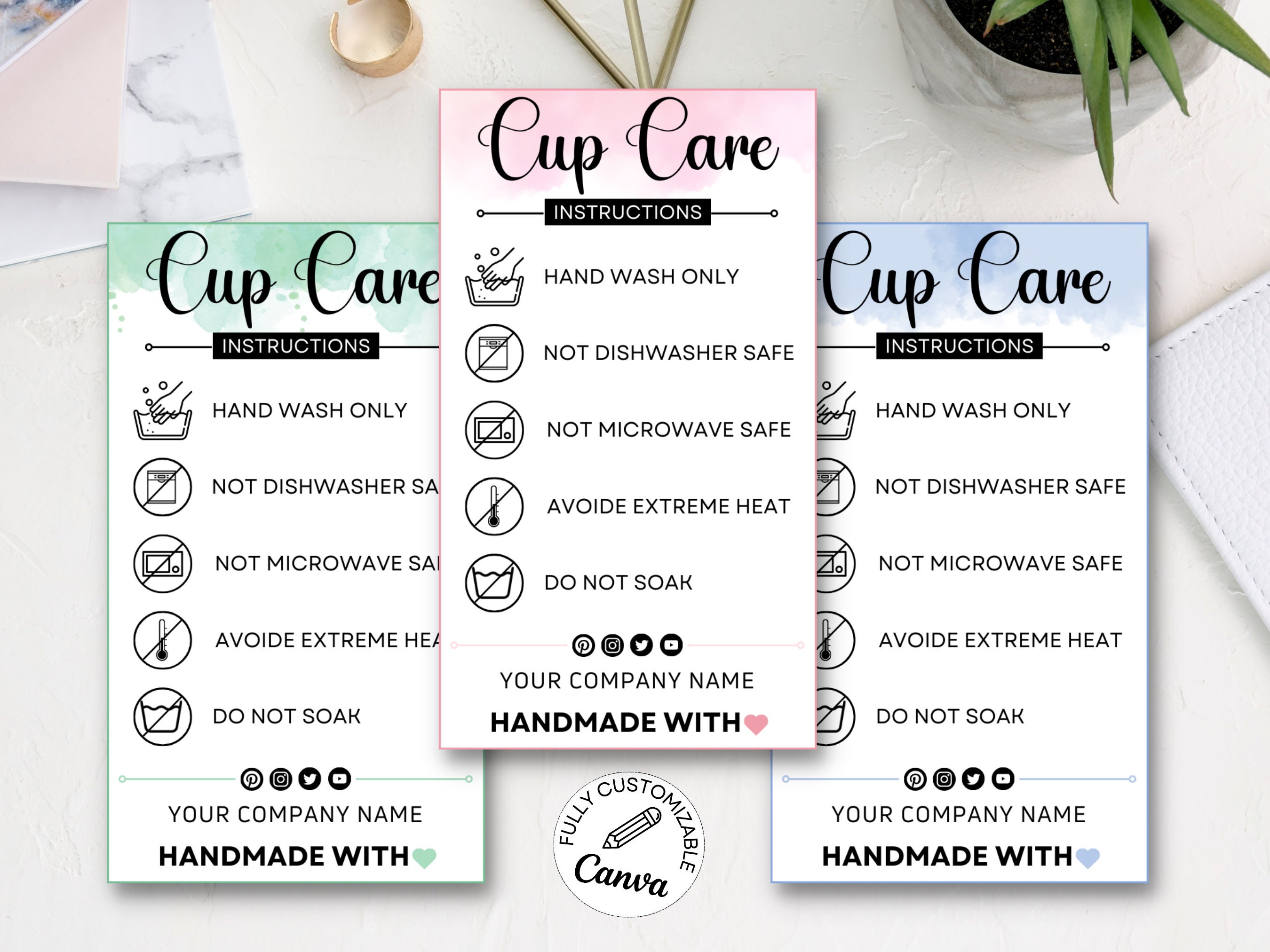 Cold Cup Printable Care Cards - Printable Care Instructions, Print