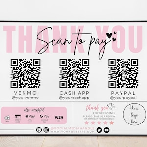 Editable QR Code Sign, Printable Payment Sign, Scan to Pay Template, Scan To Pay Sign, Scan To Paypal, Venmo, CashApp, Instant Download