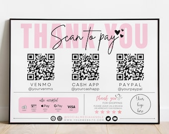 Editable QR Code Sign, Printable Payment Sign, Scan to Pay Template, Scan To Pay Sign, Scan To Paypal, Venmo, CashApp, Instant Download