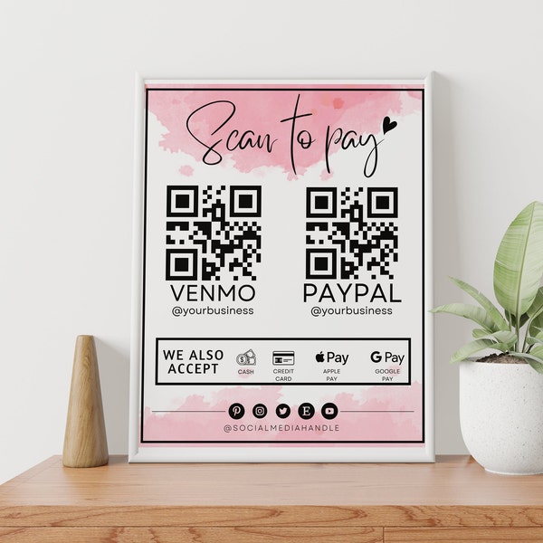 Printable Scan to Pay Template, Editable Scan to Pay Sign, Payment Sign, QR Code Sign Template, Scan To Paypal, Venmo  CashApp STP007