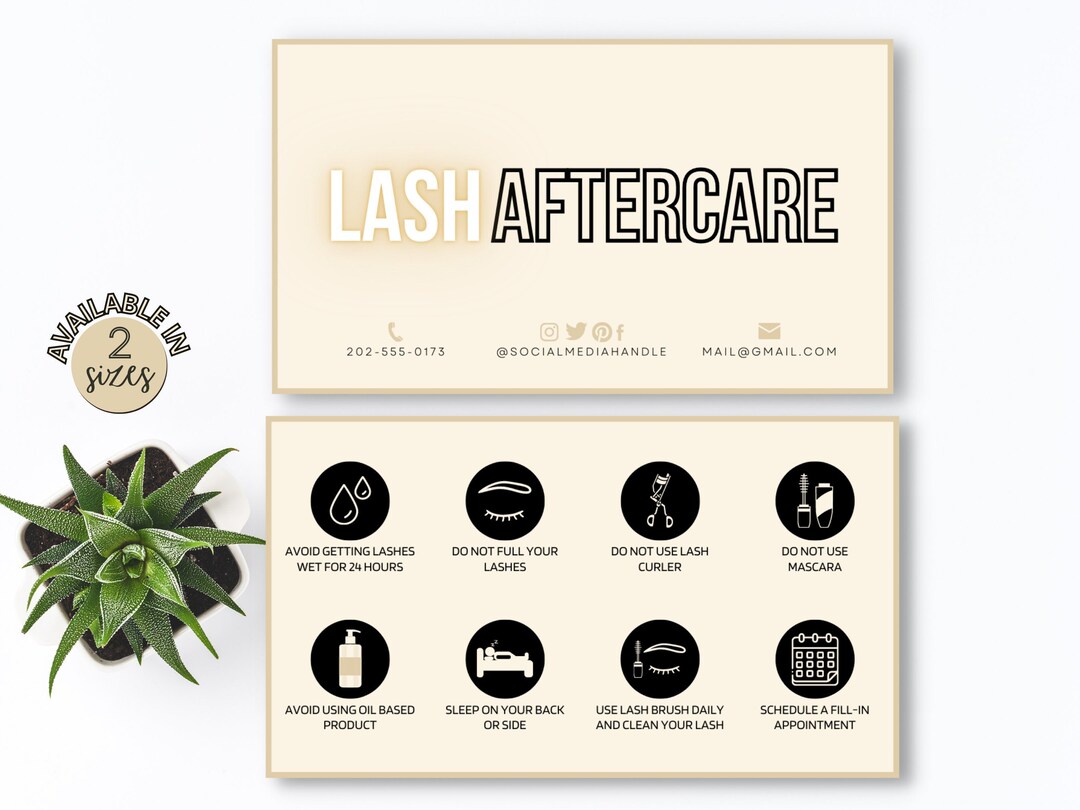 Lash Aftercare Card Template Printable Editable Eyelash Care - Etsy