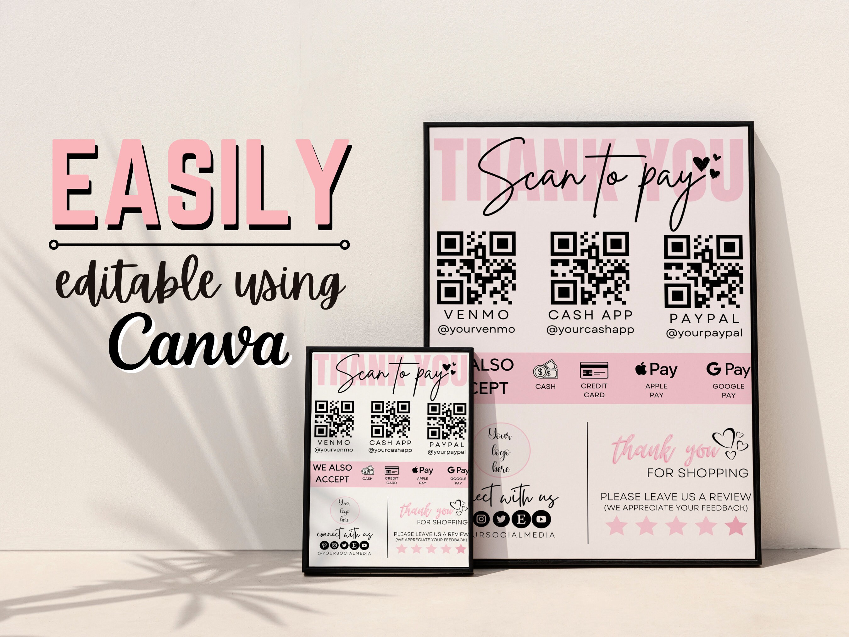 Editable QR Code Sign, Printable Payment Sign, Scan to Pay Template ...