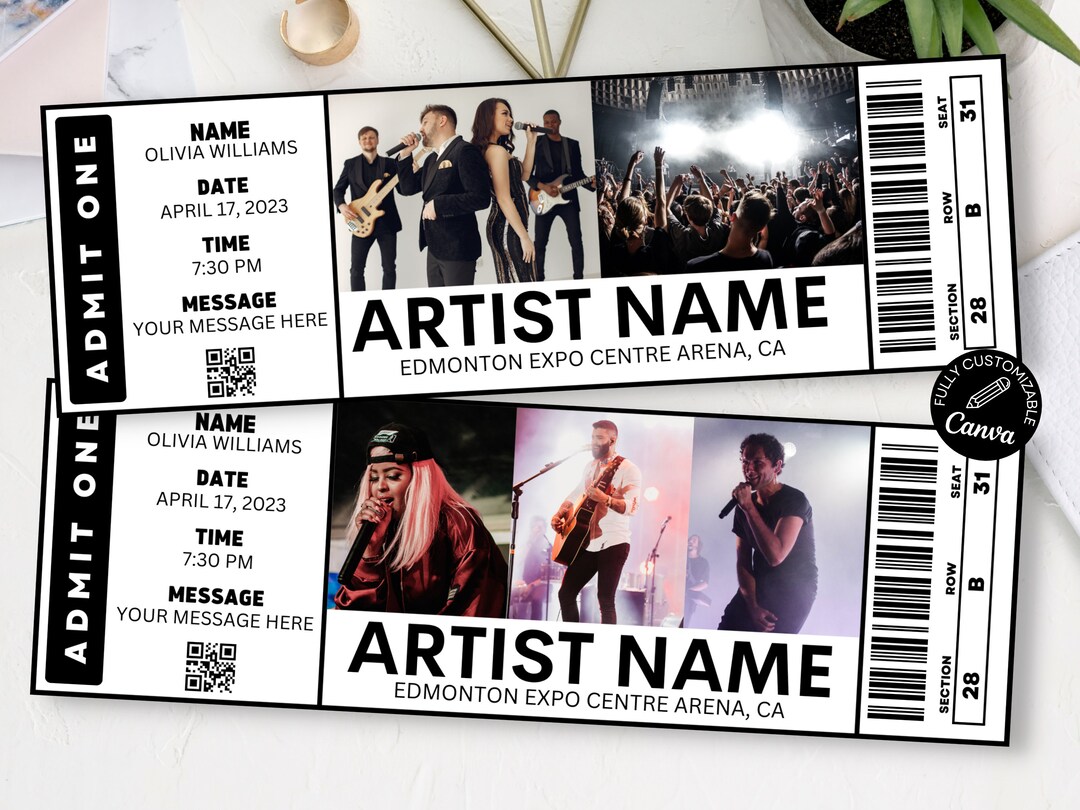 Concert Ticket Template, Editable Event Ticket Canva Template, Custom ...