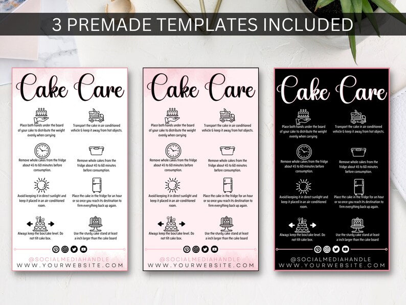 Cake Care Card Template Cake Business Thank You Cards Cake Etsy