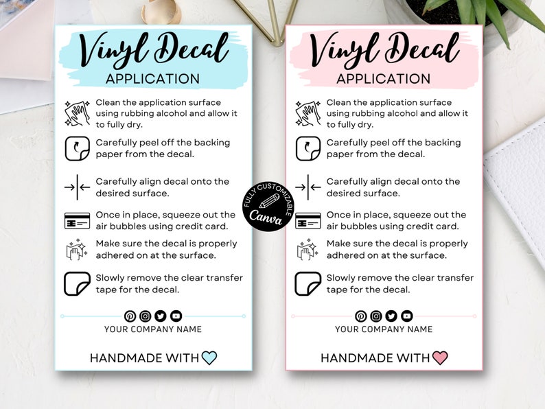 Printable Vinyl Decal Care Card Instructions. Decal Etsy