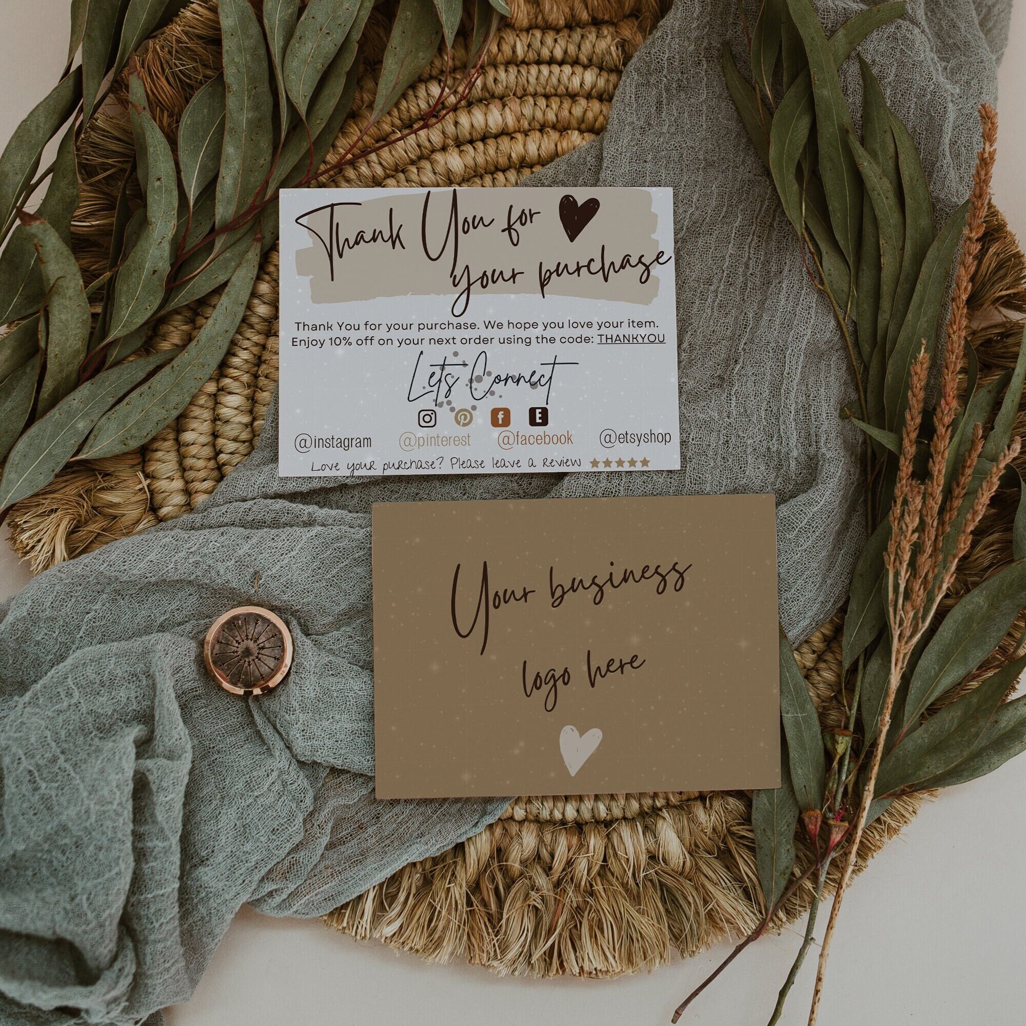 Paper & Party Supplies Etsy Boho Thank You For Order Editable Small