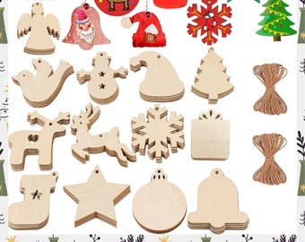 10pcs Blank Wooden Christmas Ornaments | Pendentifs de Noël | Décorations DIY | Artisanat personnalisé | Ornements faits à la main