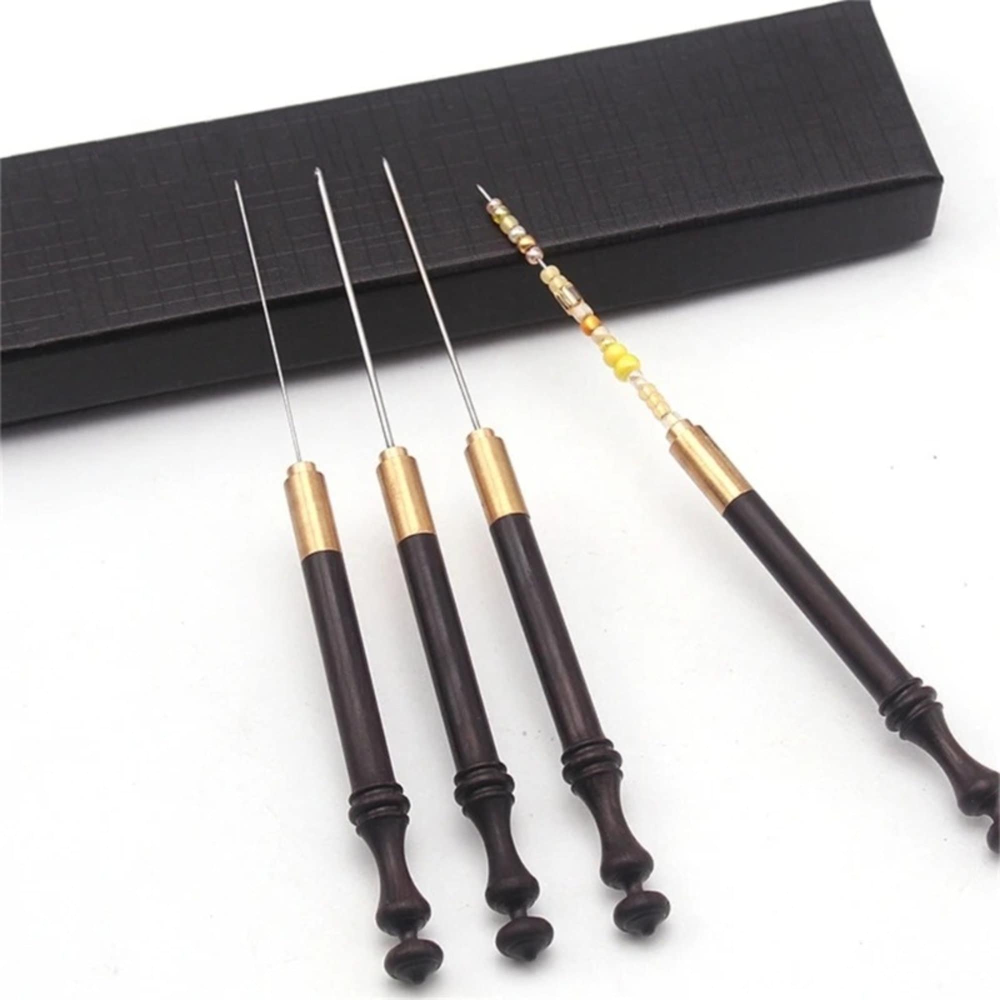 Dark Wood Ergonomic Embroidery Beading Crochet Hooks (4 Sizes)