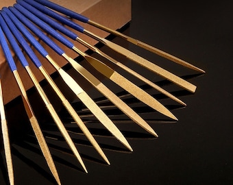 Titanium-Plated Diamond Needle File Set | Carving & Polishing, 10 Piece