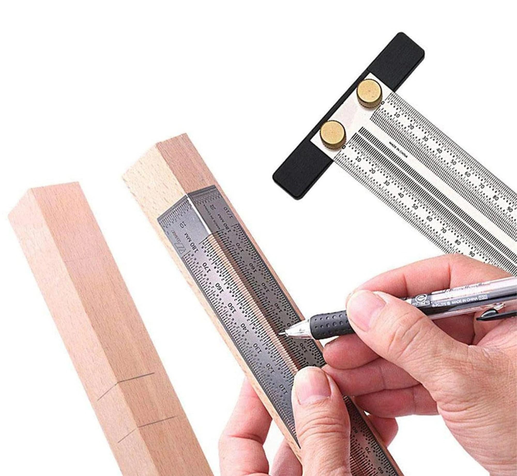 Stainless Steel Marking T-Ruler - 8 Inch Precision Scribing Ruler For Woodworking, Includes Mechanical Pencil