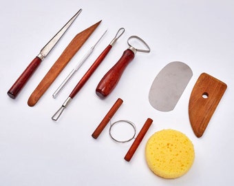 9pc Birch Pottery Tool Set, Beginner Polymer Clay Sculpting