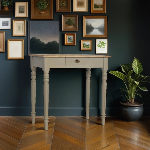 Small Writing Desk | French Style Desk | Solid Wood Home Office Desk | Grey Desk with a Drawer | Handmade Furniture