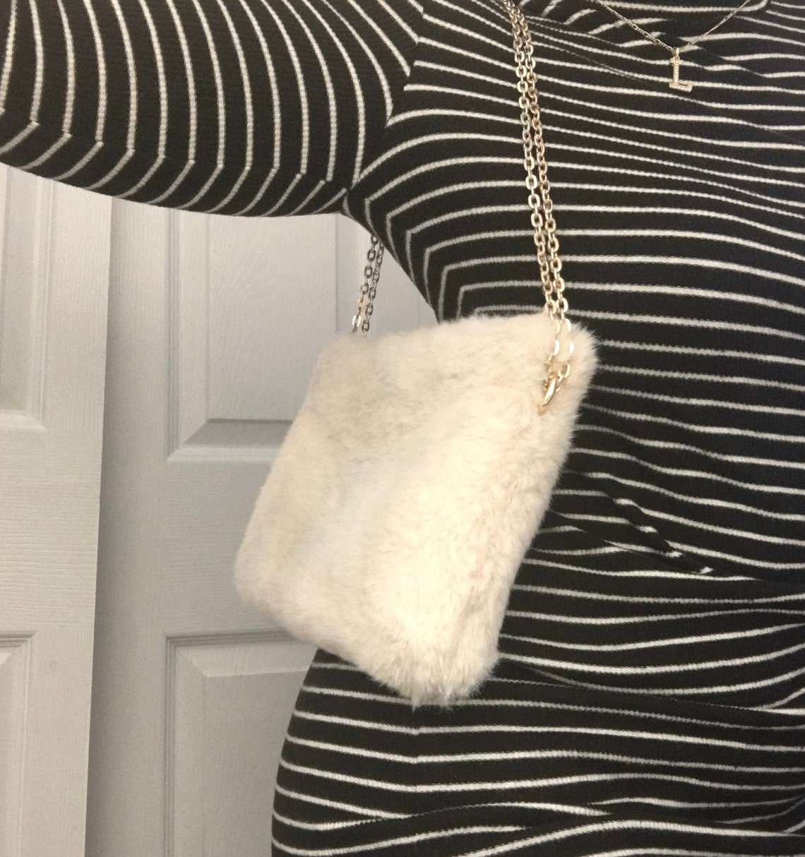 Gold Accented White Fur Purse | Etsy