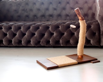 Acacia Wood Cat Scratching Post: Modern Sisal Cat Tree