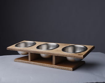 Tilted Cat or Small Dogs - Bowl Stand - Elevated Feeder - Triple Raised Feeding Station - Triple Cat or Small Dog bowl stand