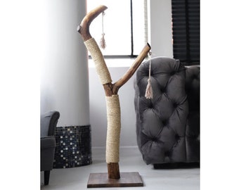 Unique Scratching Post, Cat climbing tree with toys, Solid wood Scratching Post, Cat tree tower, Cat Scratcher