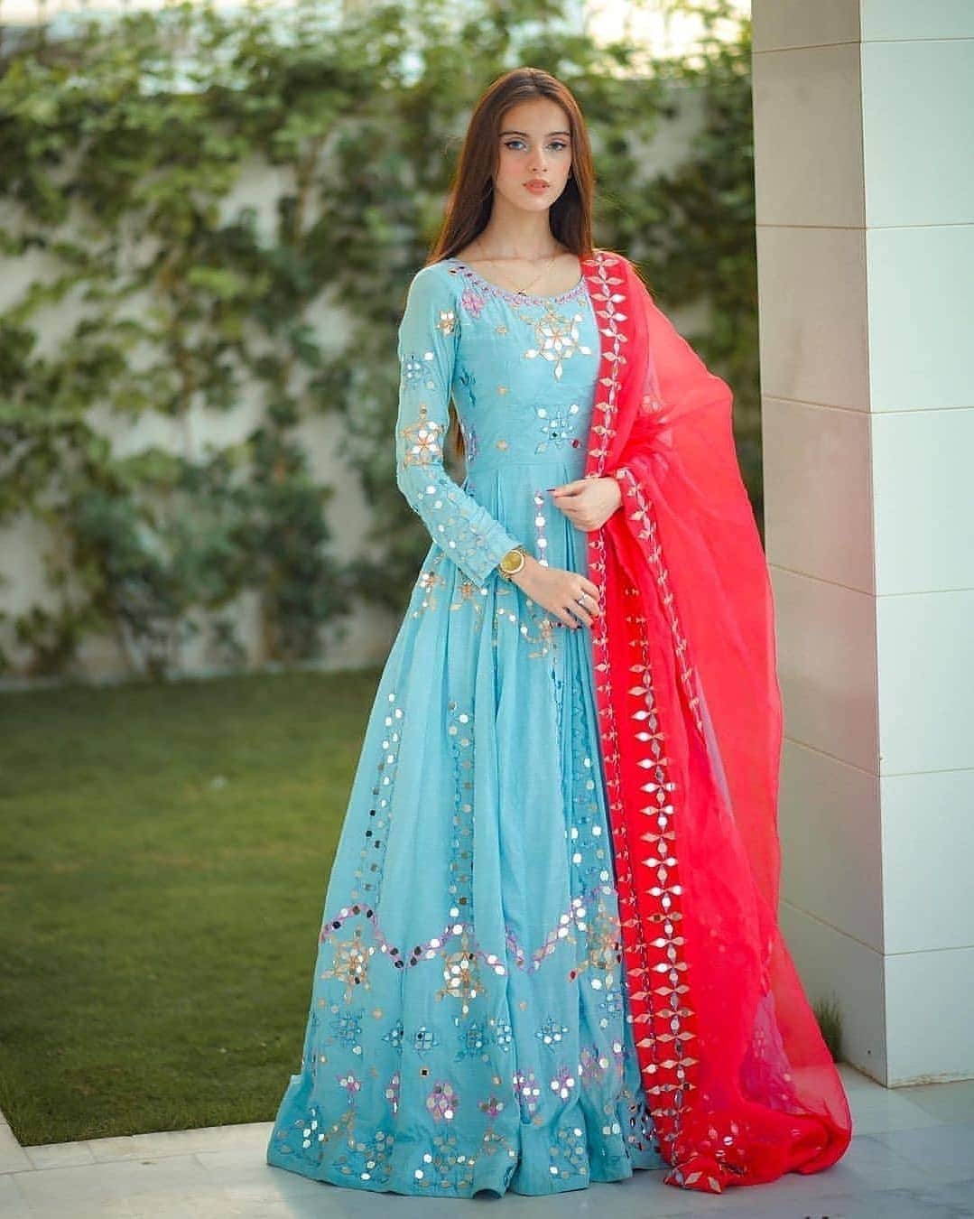 sky blue long dress