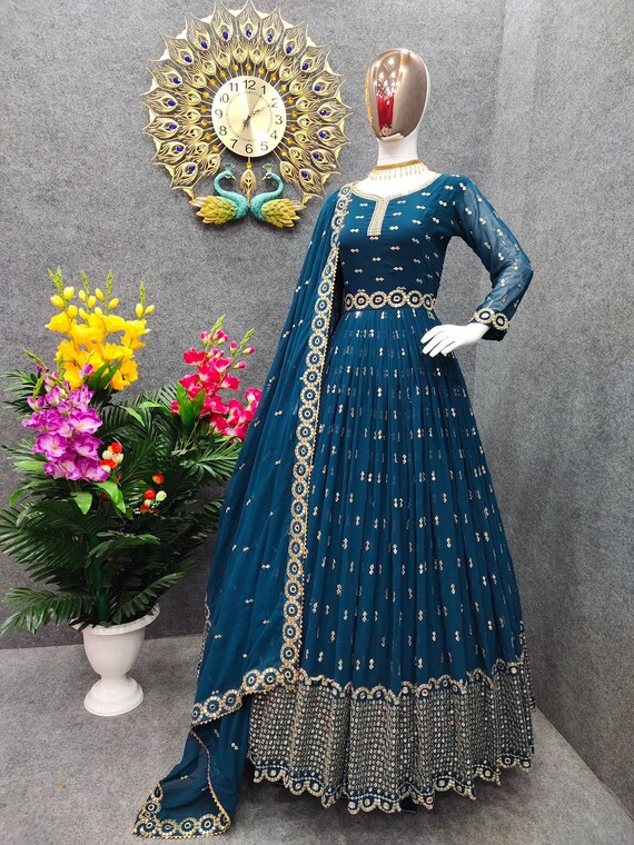 blue anarkali frock
