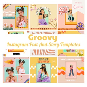 40 Groovy Instagram Templates , Canva Templates, Instagram Post , Instagram Story for Small Business