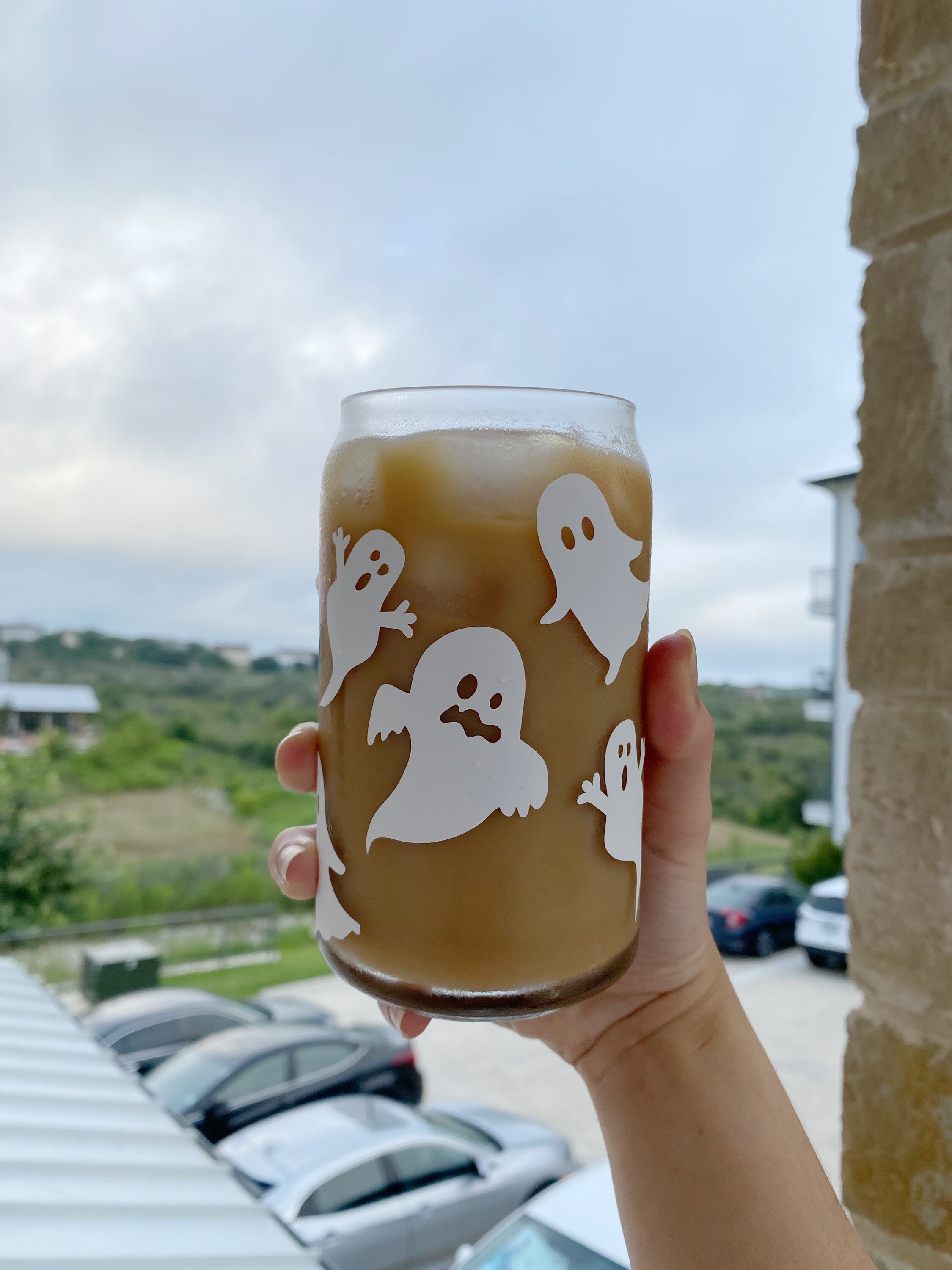 Ghost Beer Can Glass Cup Halloween Drinkware Spooky Season Etsy